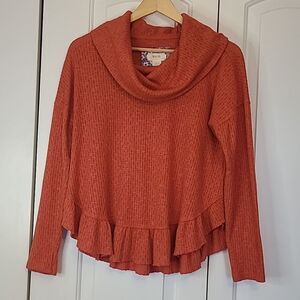 Maeve By Anthropologie Orange Ruffle Bottom Baby Doll Ribbed Top Size XS